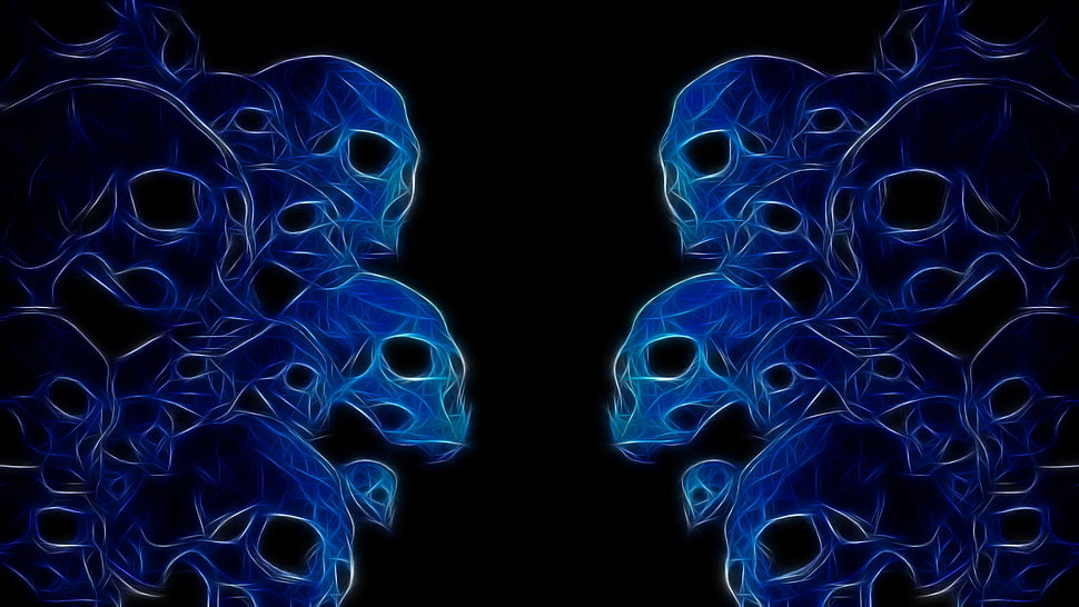 blue and gray skull printed illustration HD wallpaper